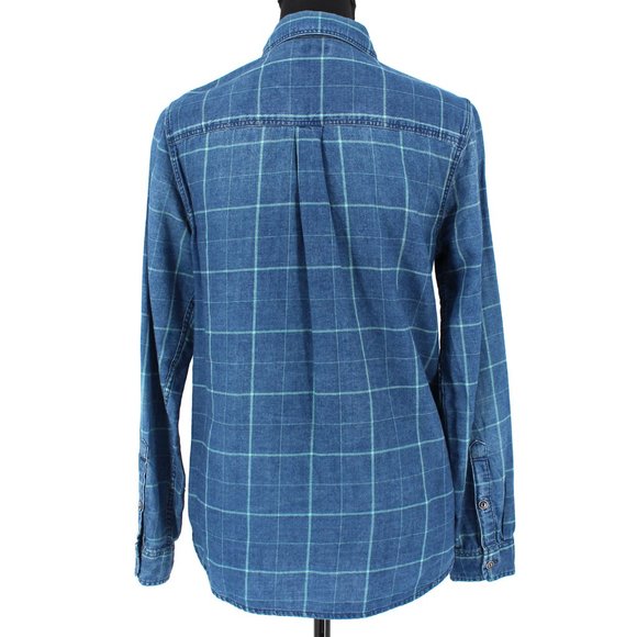 Faherty Windowpane Cotton Shirt Indigo Blue Green Plaid Button-Up Small - Picture 6 of 7